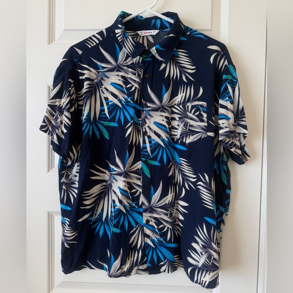 PatPat Dark Blue and Teal Tropical Print Shirt